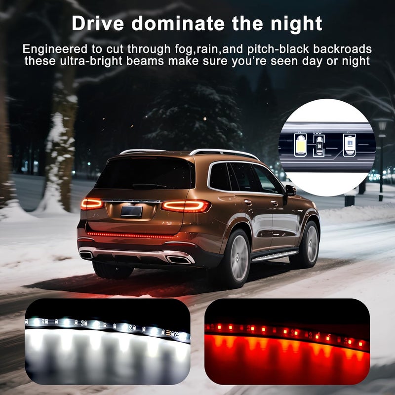 Ligrel 60" Truck Tailgate Light Bar - LED Brake Light Strip with Red Running/Turn Signal & White Reverse Lights, 108 LEDs Waterproof Strip for Pickup - Image 5